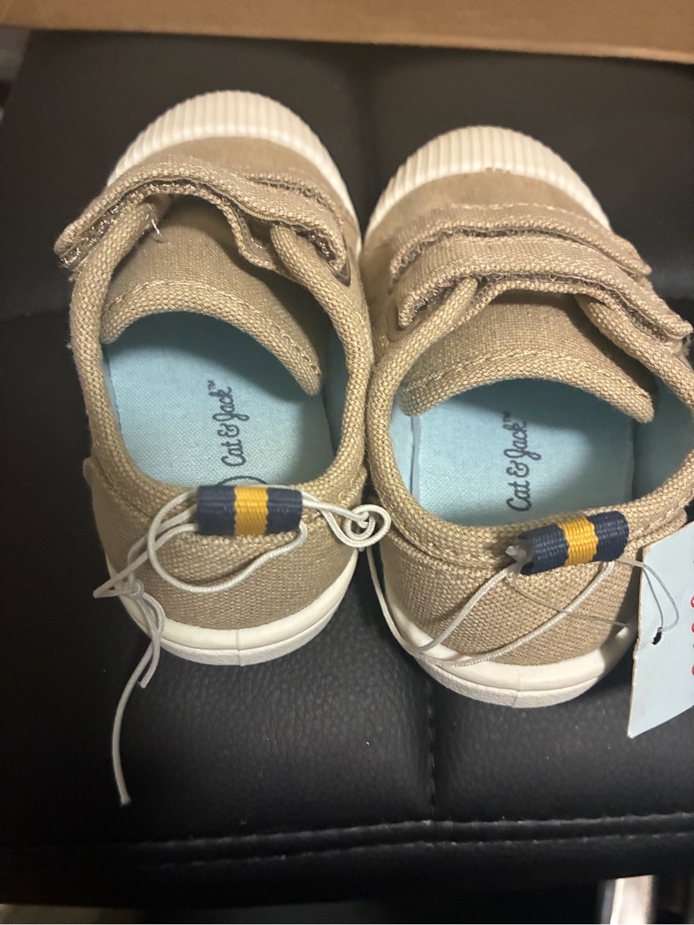 Cat & Jack Tan Canvas Sneakers with Navy & Yellow Heel Loop